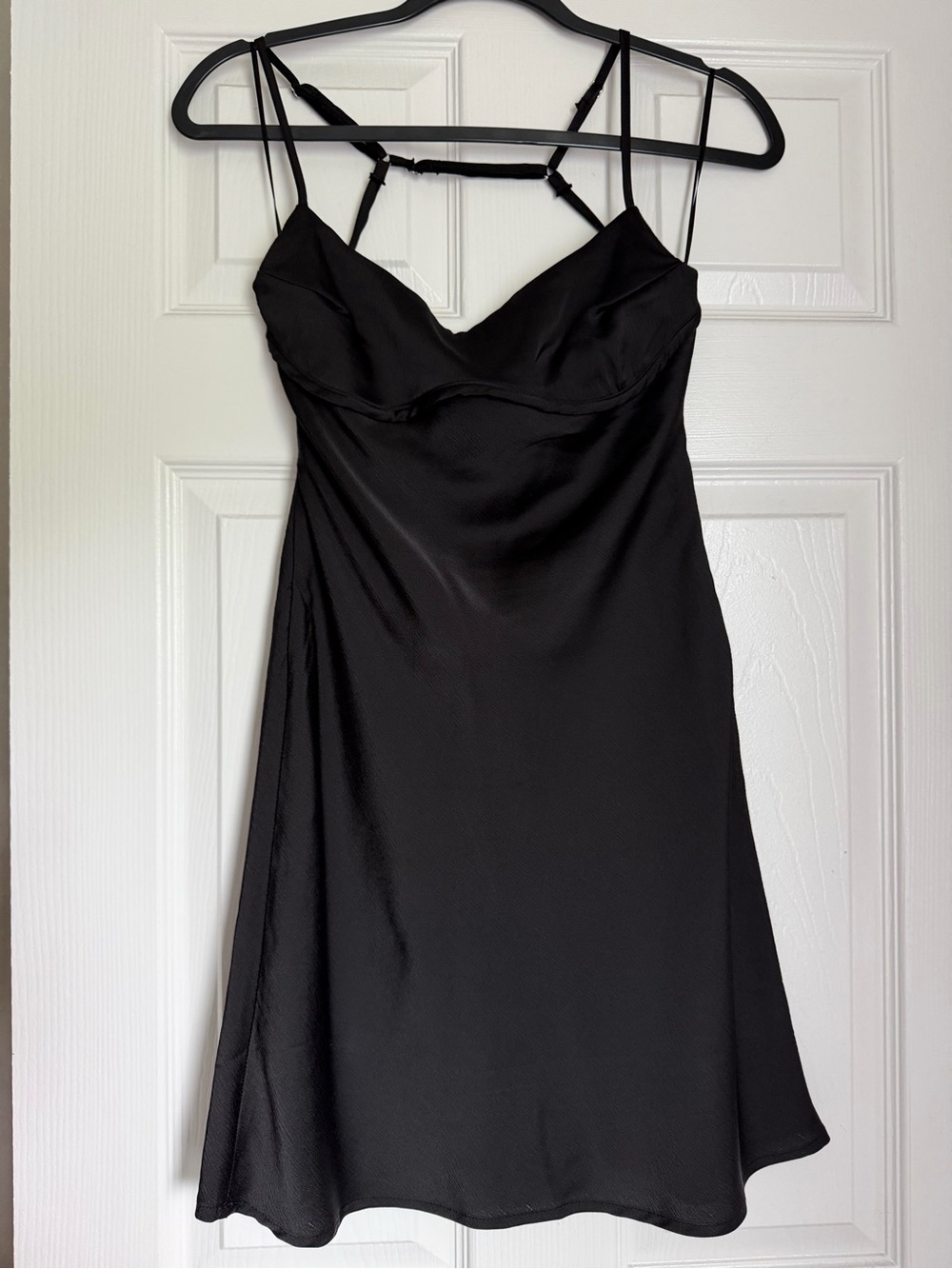 Black Satin Slip Dress with Strappy Back
